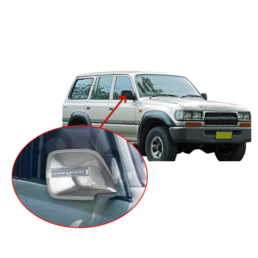 2 قطعة غطاء مرآة الباب الفضي المطلي بالكروم مع Led لتويوتا لاند كروزر Lc80 FJ80 4500 1990 - 1998 تزيين السيارة الخارجي #2