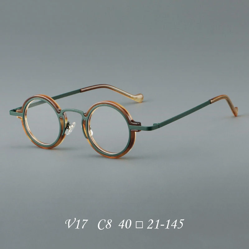 HONKAN Ultraleichter Acetat-Rahmen Metall-Brillengestell Retro Runde Lesebrille für Herren und Damen Hochwertiger Optischer Brillenrahmen – Detail 15