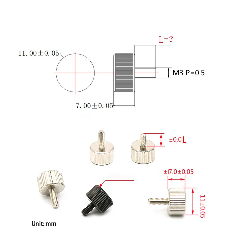 5/10/20/30/50pcs M3x6/8/10/12mm Carbon Steel Thumb Screws Knurled Round Head Hand Tighten Screw Bolt Ni Plating / Black Zinc