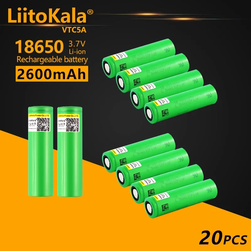 

20PCS LiitoKala VTC5A 18650 2600mAh battery Li-ion Lithium Battery high Capacity 2600mAh For Flashlight headlight batteries