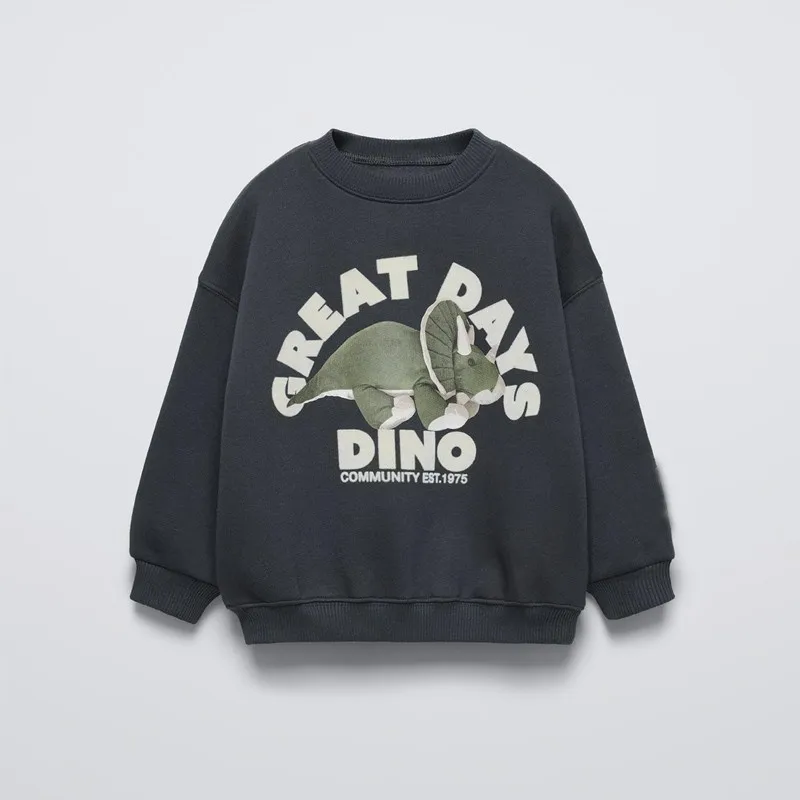 Cartoon Print Sweatshirt Neue Kind Herbst Kostüm Schwarz Hoodies Kinder Mode Casual Kleidung Jungen Mädchen Nette Rundhals Tops