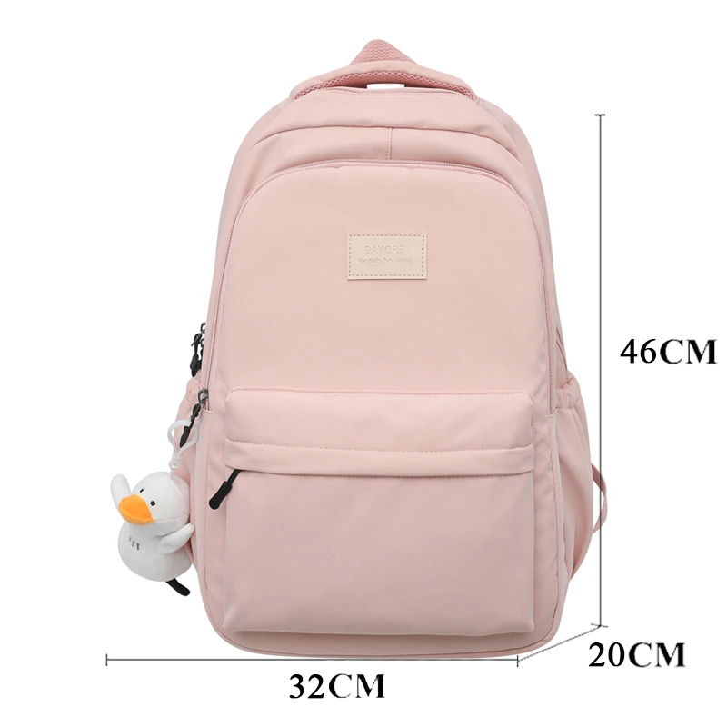 YPESSIE-Sac à dos en nylon imperméable avec chaîne pour adolescentes, sac à dos à la mode pour filles, cartable de lycée pour femmes, noir Mochila