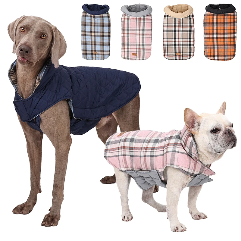 Omkeerbare hondenjas Winterhondenkleding Waterdicht geruite zachte gewatteerde jas voor kleine grote honden Warm huisdiervest Franse Bulldog