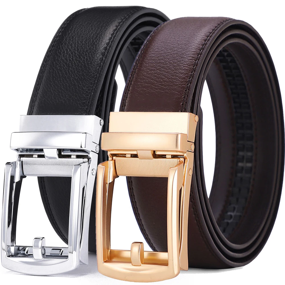 Fashion Men's Leather Belts Automatic Gold Silver Buckle Male Belt Jeans Waist Strap Famous Designer Luxury Brands HIgh Quality