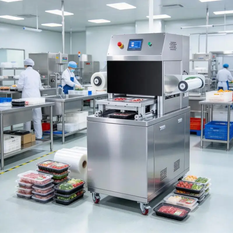 Modified Atmosphere Packaging Machine Commercial Food Tray Sealer Automatic Gas Flush Fresh Product Packaging
