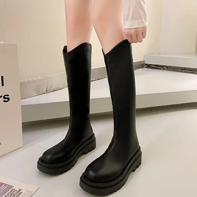 Women Knight High Boots Fashion Back Zippers Large CircumferenceLong Booties Platform Heel Autumn Winter Ladies Shoes