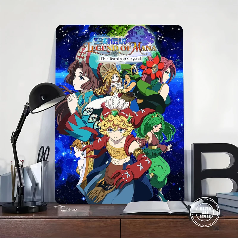 Legend of Mana The Teardrop Crystal Anime Metal Poster Customized Wall Art Retro Vintage Tinplate Signs for Setup Decorations