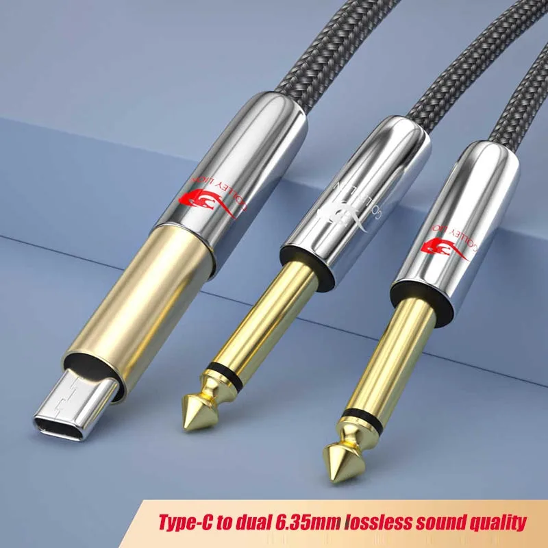 

Premium Audio Cable Type-C to Dual 6.35mm Mono Jack 1/4" TS Cable Unbalanced Guitar Patch Cords/Instrument Cable Drop Shipping