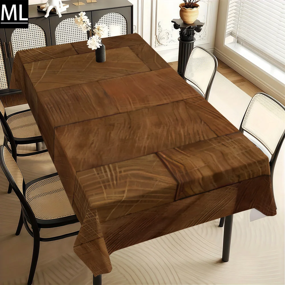Party tablecloth / dining table cover printed tablecloth, with wooden texture pattern, in natural brown tone wood grain texture