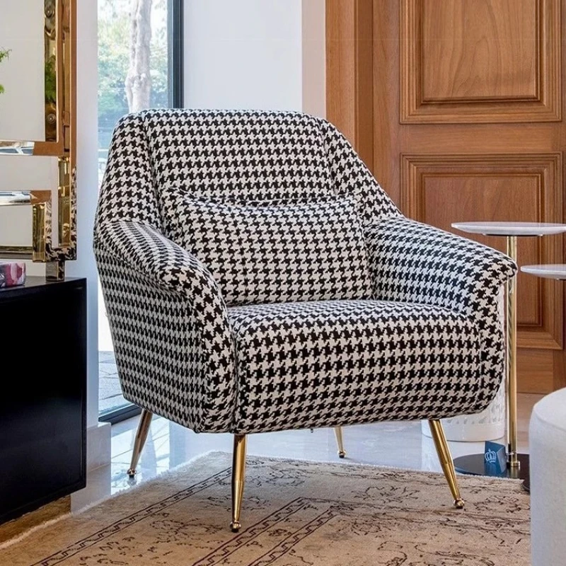 Nordic light luxury sofa  fabric thousand bird grid sofa casual sofa chair Nordic single living room