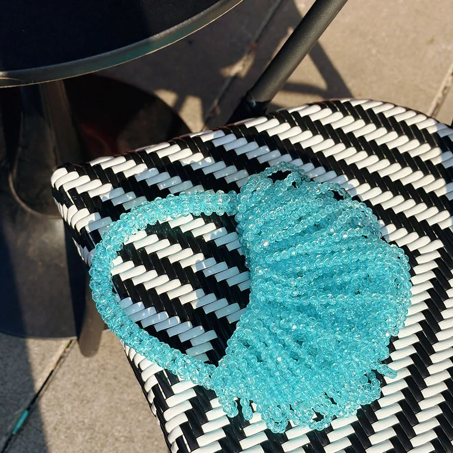 

Crystal woven bag water blue temperament translucent hollow open handbag leisure travel bag