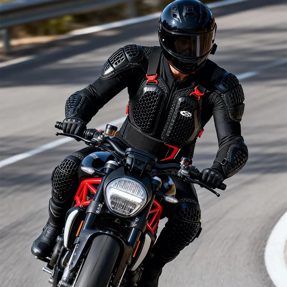 Off-Road Motocross Suit Motorcycle Armor Jacket & Pants Set with Chest Back Guard, Breathable Protective Gear for Summer Riding