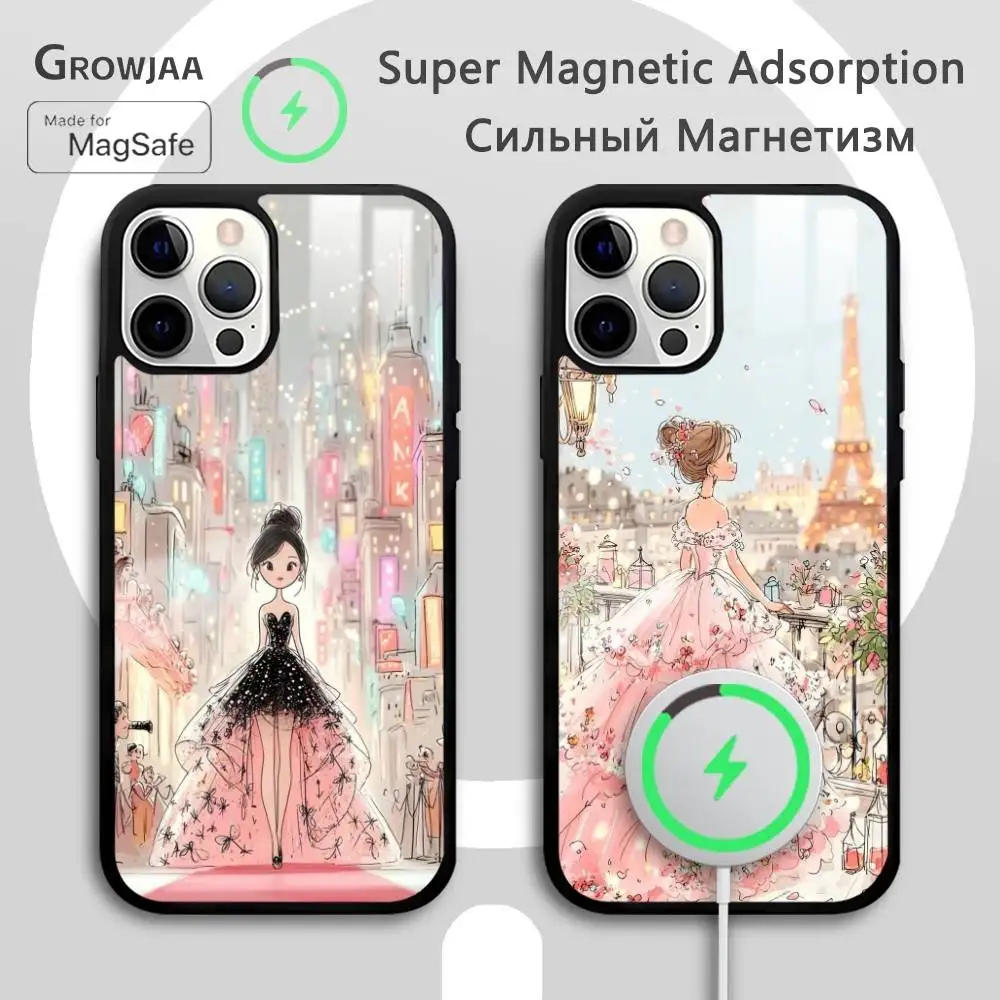 

Wildflower Pink Girlish Phone Case For IPhone 16 15 14 13 12 11 Pro Max Plus Mini Magsafe Mirror Wireless Magnetic Funda