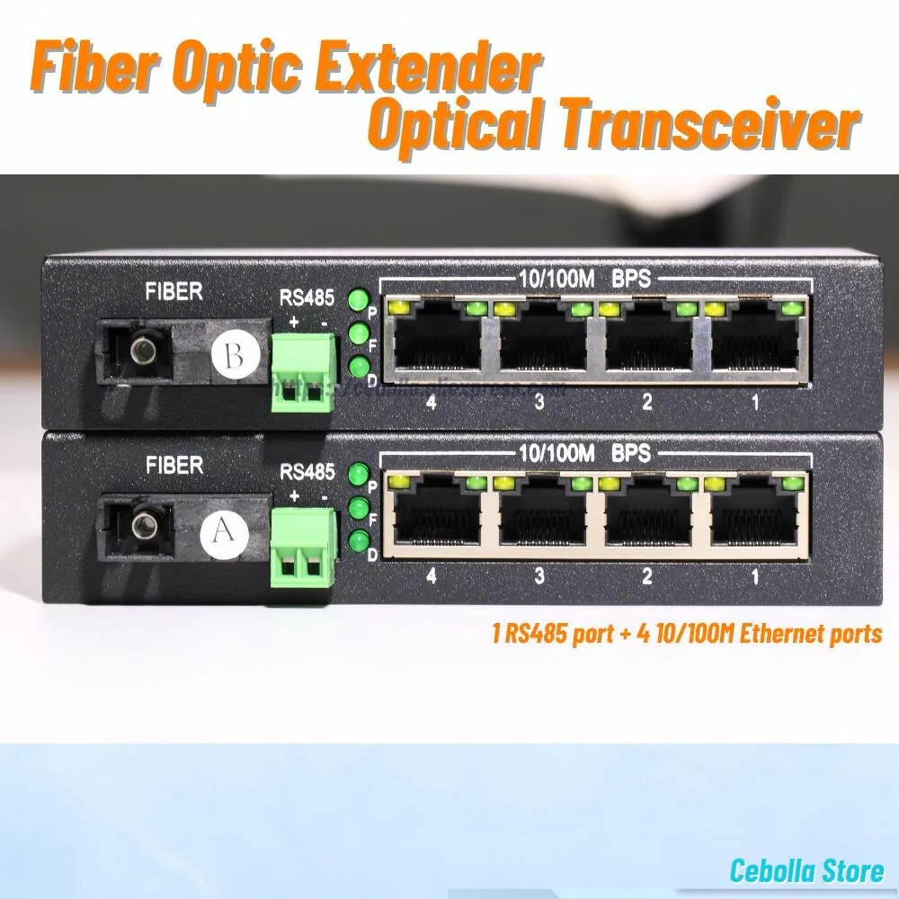 1 Pair Fiber Optic Transmitter And Receiver RS485 Data 1 BIDI 1 RS485 Port + 4 10/100 Ethernet Ports Simplex SM