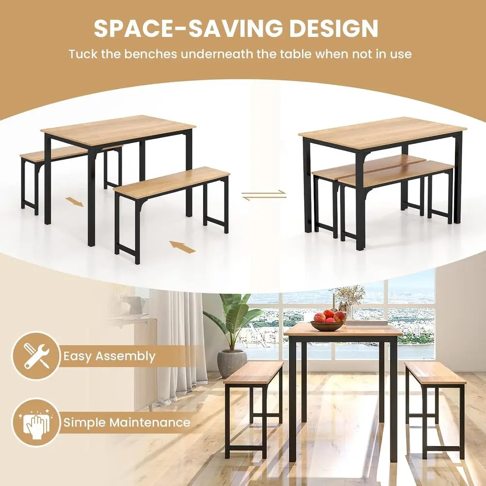 Natural Solid Wood Counter Height Dining Table Set with 2 Benches