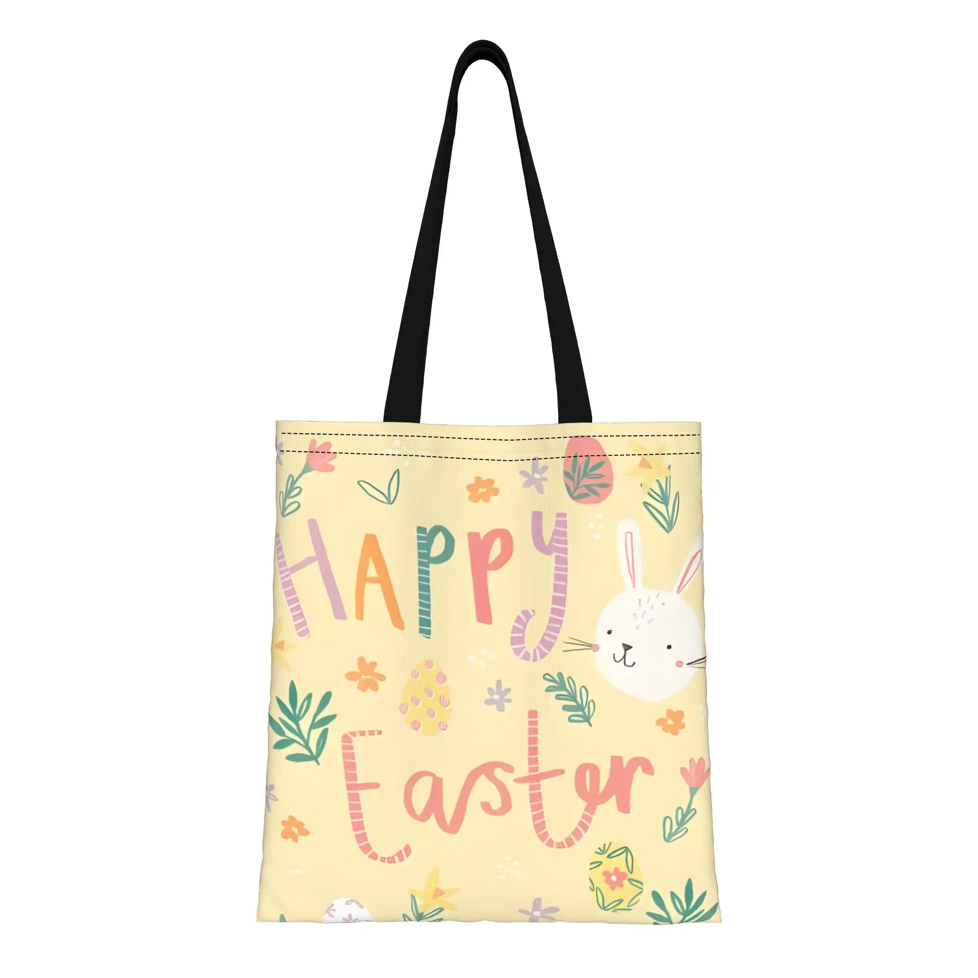 1PC Happy Holiday Canvas Tote Bag Easter Bunny Vibes Handbag Outdoor Handbag Trendy Tote