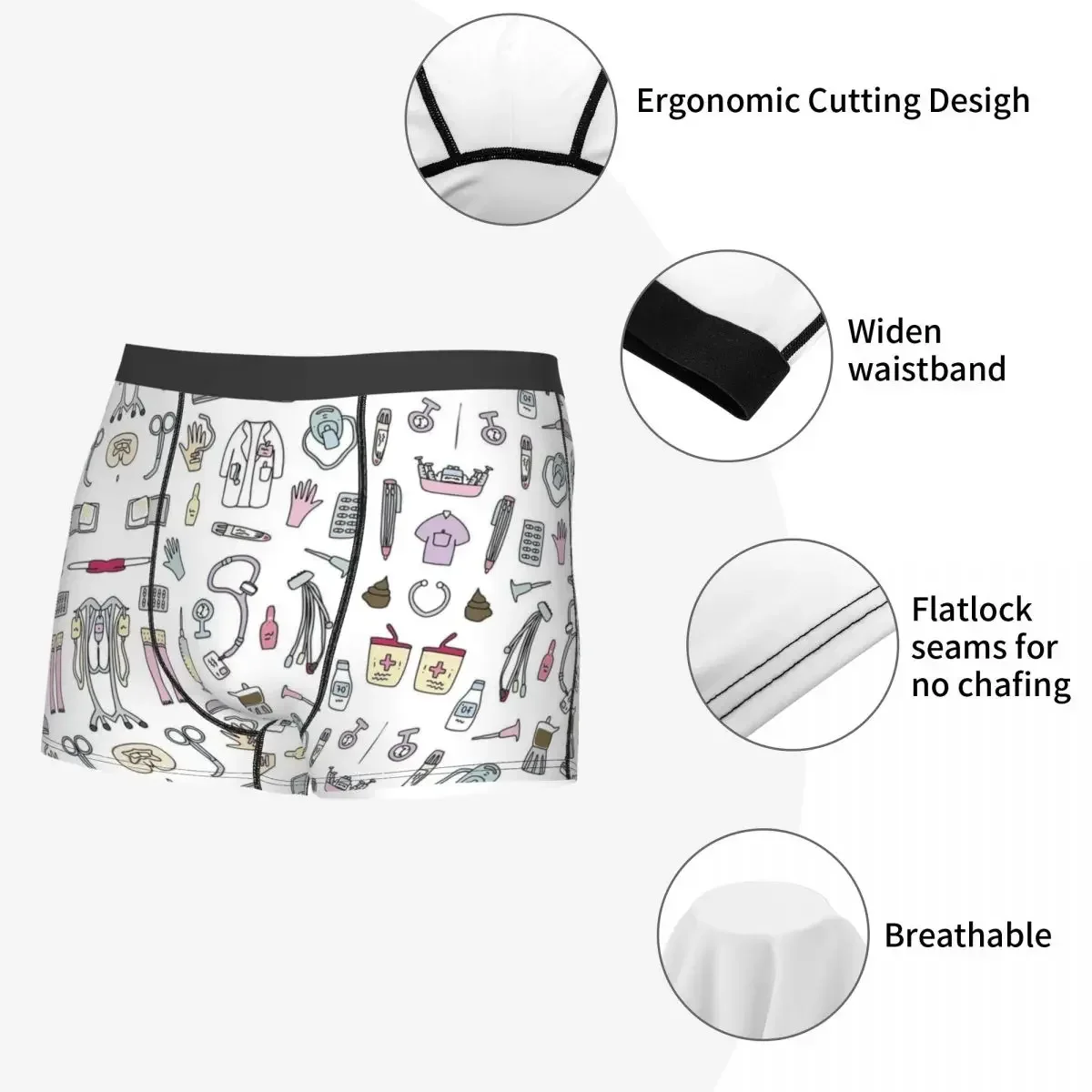 Cuecas Boxer Soft Cartoon para Homens, Roupa Interior Da Moda, Enfermeira Enfermera e Apens, Calcinhas Shorts, Cuecas