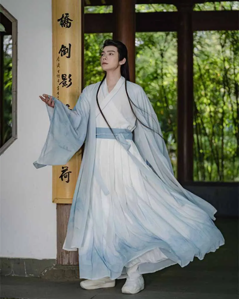 Chinese Hanfu Costume Men&Women Oversized Carnival Halloween Cosplay Costume Party Outfit Ancient Blue Hanfu Dress Plus Size 2XL