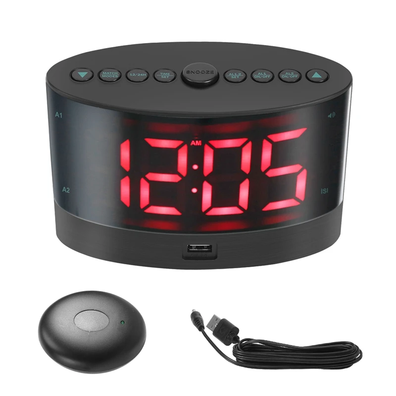 Extra Loud Alarm Clock With Wireless Bed Shaker,Vibrating Dual Alarm Clock For Heavy Sleepers, Deaf And Hearing-Impaired