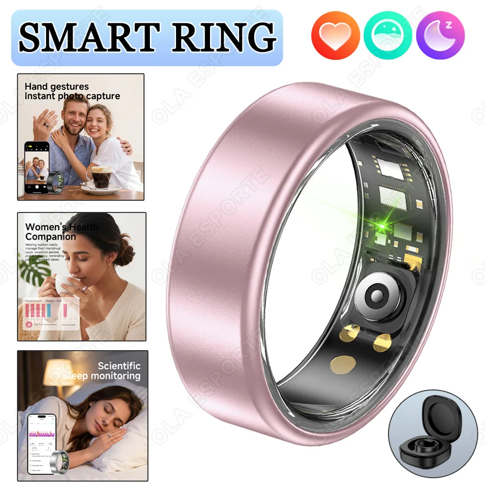 Neuer Smarter Ring Ola Esporte Farbenfroher Vollgrößen-Ring 6-14 Herzfrequenz Blutdruck Gesundheits-Smartring Fotoaufnahme Wasserdichter Ring mit Etui
