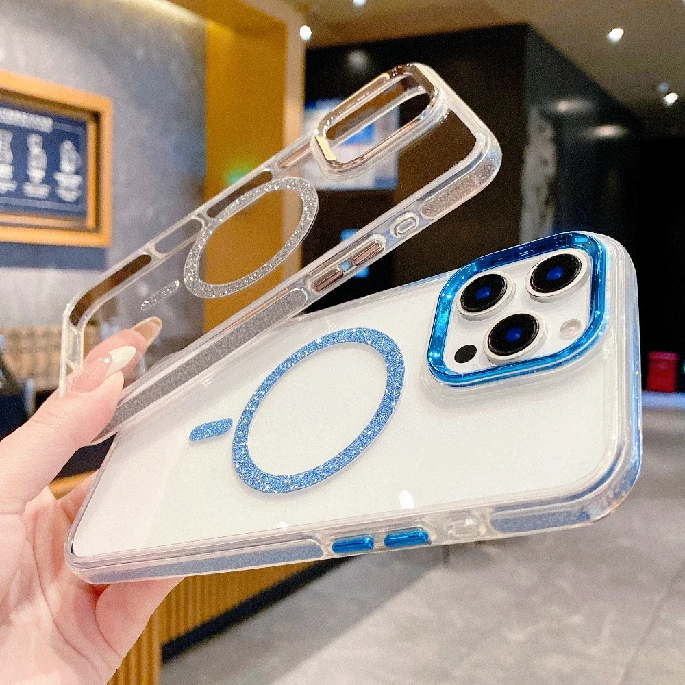 

Glitter Rhinestone Magnetic Case For iPhone 16 15 14 13 12 11 Pro Max Plus For Magsafe Wireless Charge Jewelled Shockproof Cover