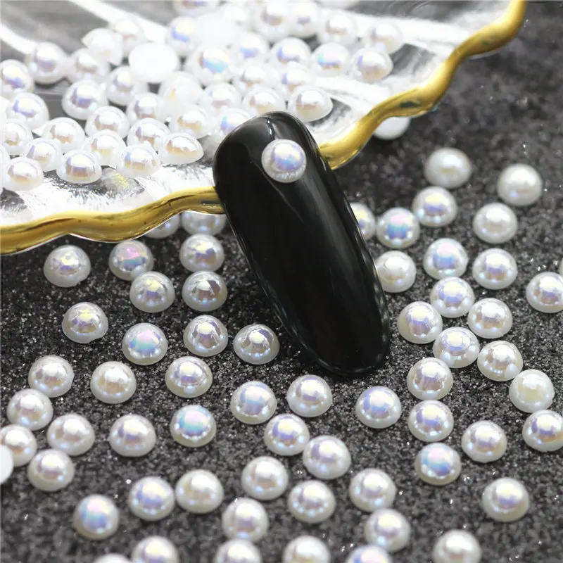 

Glitter White AB Flat Back Semicircle shape Pearls Nail Art Jewelry Rhinestones DIY Decorations 1.5mm 2mm 3mm 4mm 5mm 6mm Size