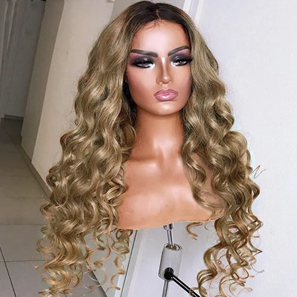 InjBase-Perruque de Cheveux Humains Européens Pré-Plumés, Doux et Long, Blond Ombré, Sans Colle, 28 en Effet, Body Wave, Baby Hair, HD Lace, 5x5