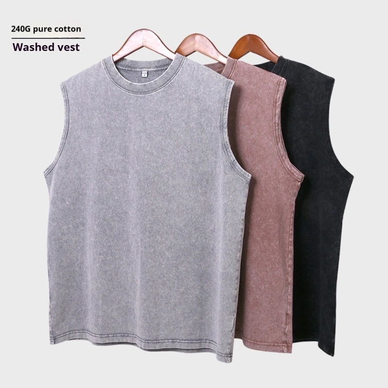 

Mens Heavy Cotton Vintage Washed Vest Drop Shoulder Streetwear Oversized Workwear Sleeveless Solid Color Retro Casual Unisex