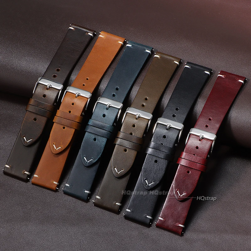 Vintage Oil Wax Genuine Leather Watch Strap for Samsung Galaxy Watch Band 18mm 19mm 20mm 22mm 24 Brown Black Watchbands Bracelet