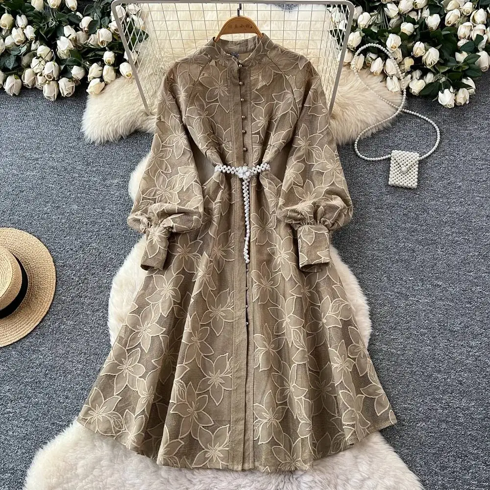 

Элегантное однобортное платье с круглым вырезом и длинными рукавами в стиле ретро, платье с высокой талией, женские церемониальные платья