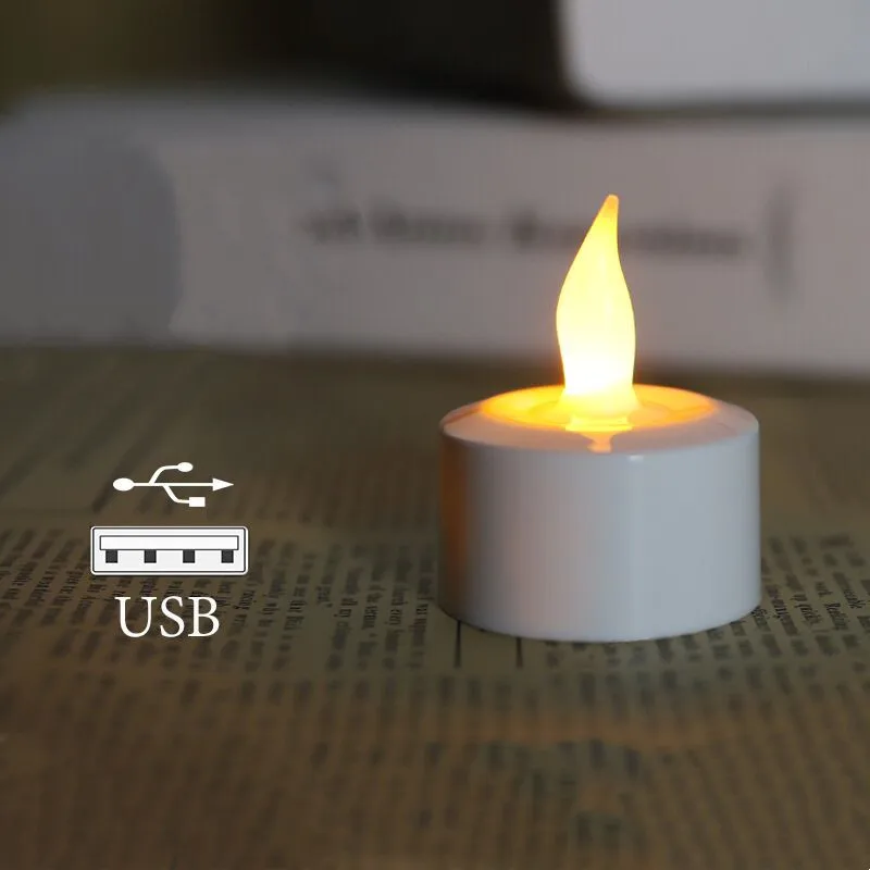 

4 шт., перезаряжаемые через USB электронные свечи, декоративная подсветка для чая, Светодиодная свеча без воска, украшение на Рождество, свадьбу, Рождество