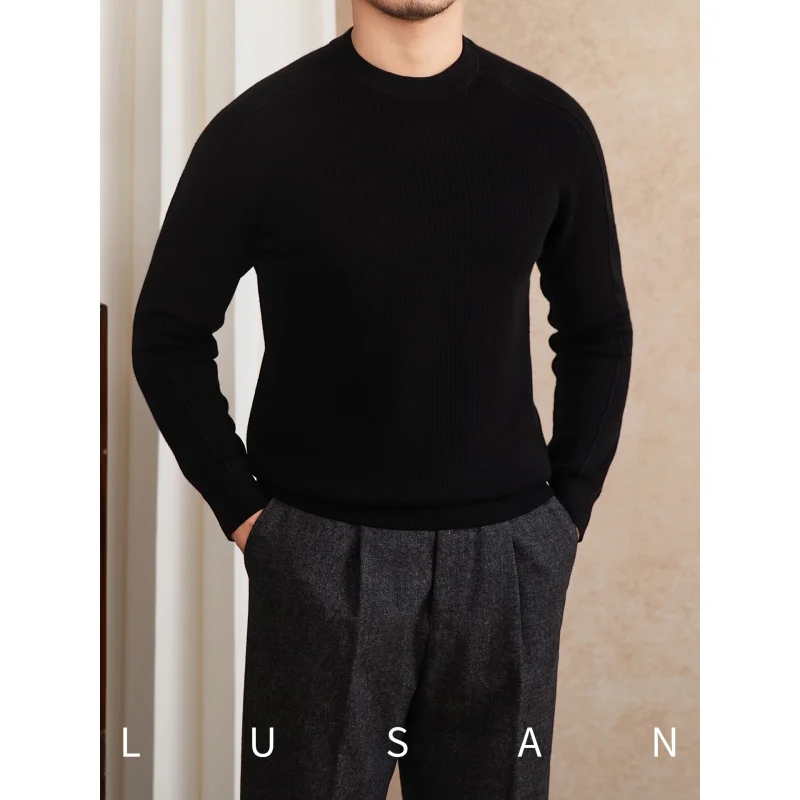 

Mr. Lu San Gentleman шерстяная трикотажная рубашка с круглым вырезом и длинными рукавами, британская тонкая повседневная базовая рубашка в стиле ретро для мужчин