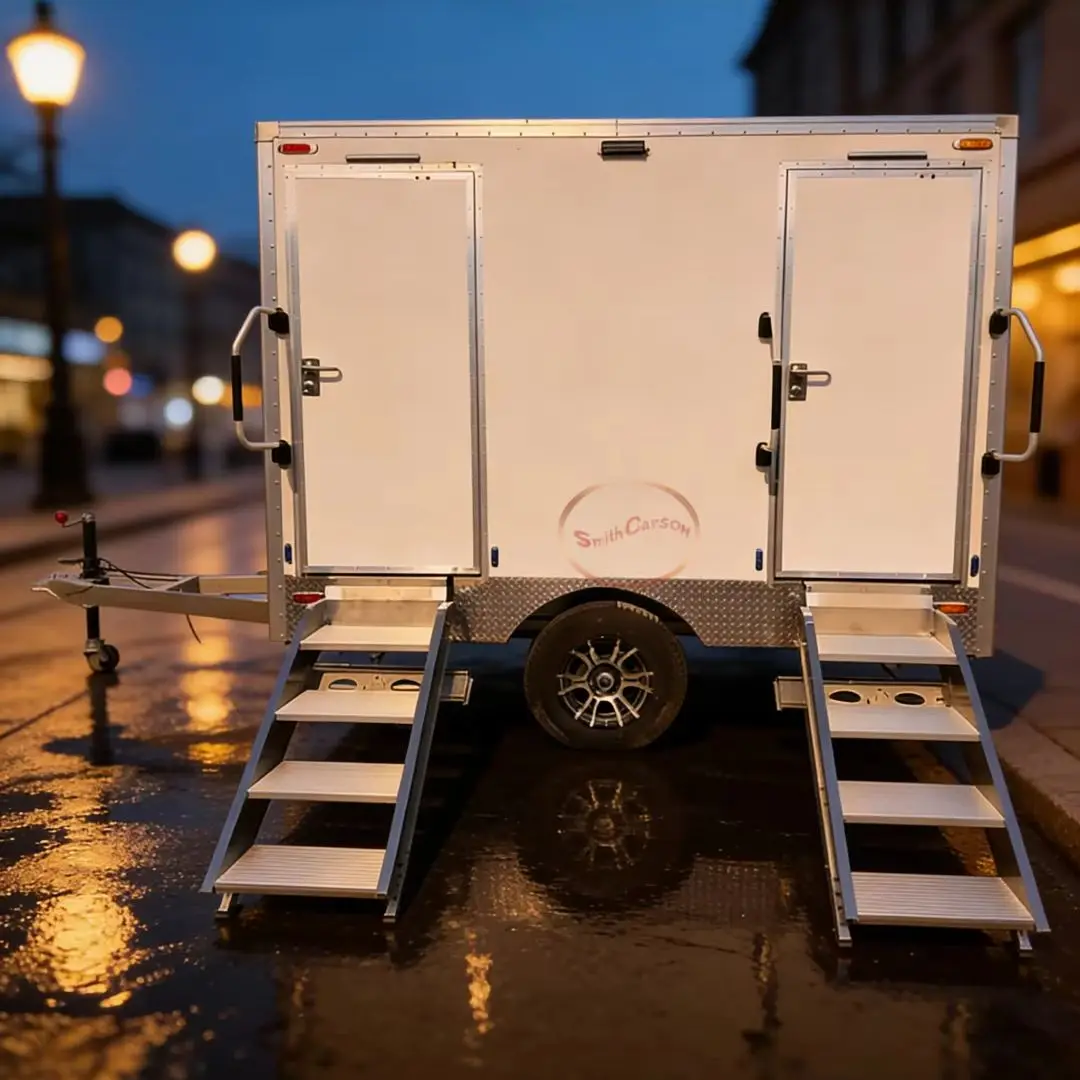 White Exterior Mobile Toilet with Double Door Independent Compartments Portable Sanitation Solution for Outdoor Events