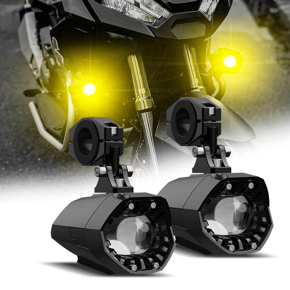 

New 80W Motorcycle LED Spot Lamp Led Fog Driving Light Dual Color White Amber with Strobe Off Road Hi/low Beam Auxiliary Lights