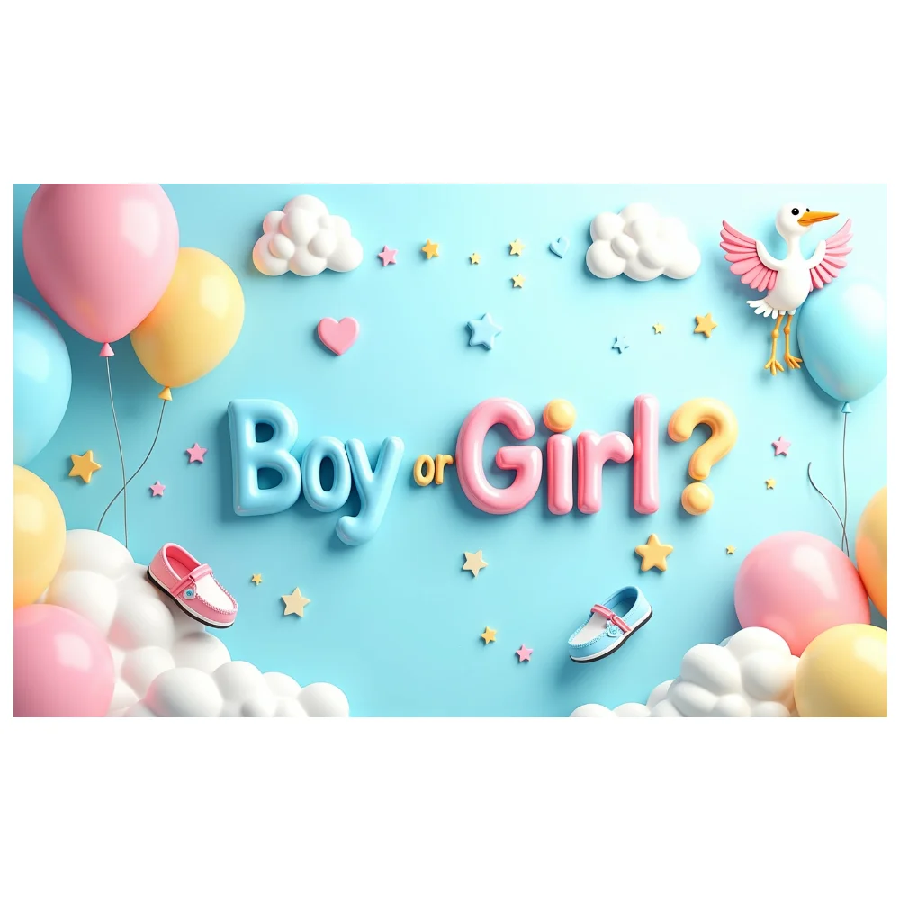 เพศเปิดเผยพื้นหลังตกแต่งสีฟ้าสีชมพูเด็กสาวบอลลูนเมฆ Baby Shower Party Supplies การถ่ายภาพฉลองกิจกรรม Decor