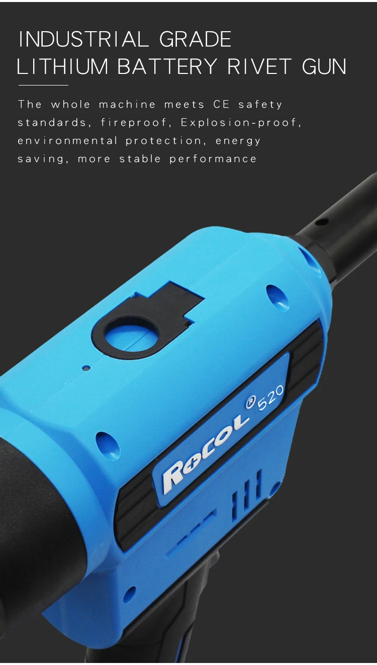 Electric Rivet Gun Rocol RL-520 Lithium Battery Automatic Rivet Gun Core Pulling Riveting Tool Stainless Steel Brushed Rivets