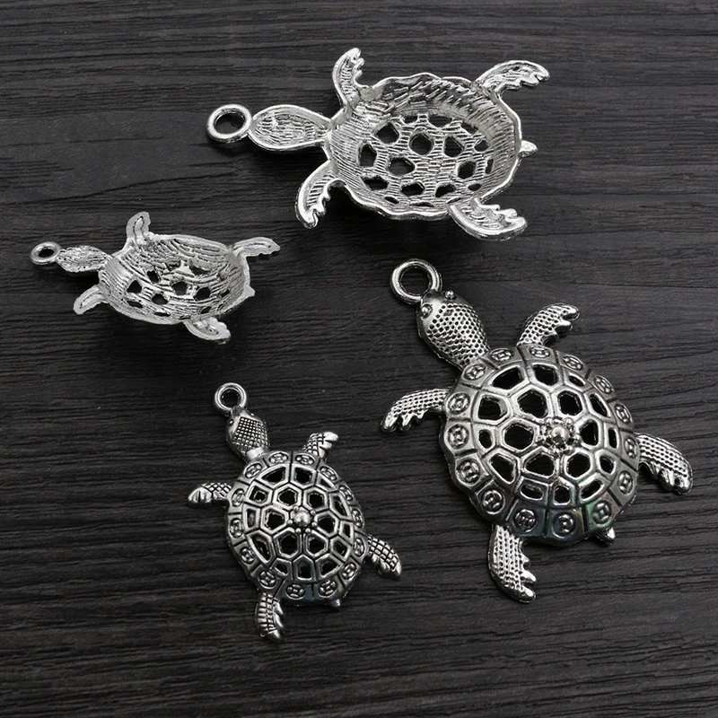 5pcs Turtle Charms Pendant Antiue Silver Plated Metal DIY Necklace Bracelet Jewelry Making Accessories Findings