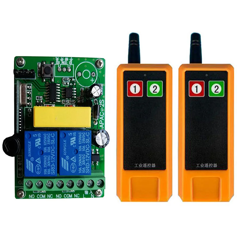 

433MHZ Ndustrial AC 110V 220V 2CH RF Wireless Remote Control Switch Radio Receiver With 20-2000M Long Distance Remote controller