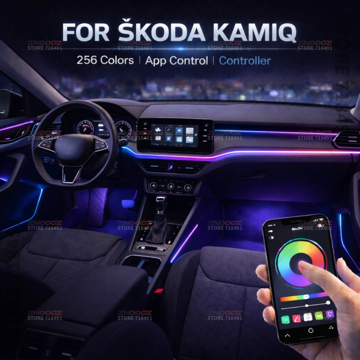 For Škoda Kamiq 22in1 RGB Car Interior Acrylic Car Ambient Lights RGB Hidden Acrylic Strip Decoration Atmosphere Accessories