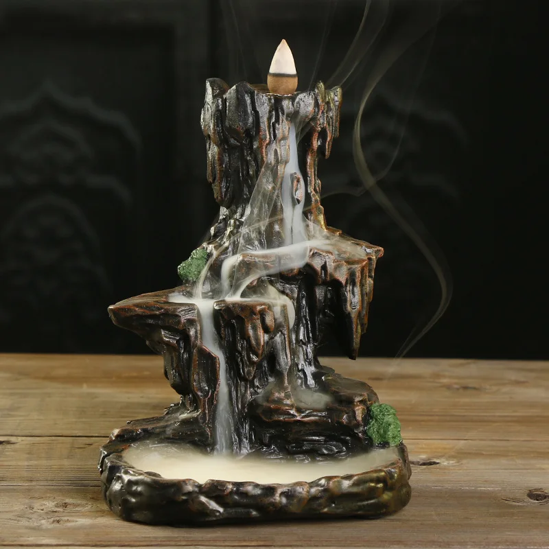 1pc, Incense Cones Burner, Incense Burner Holder Resin Backflow Incense Burner Mountain Stream Censer Holder (Without Incense)