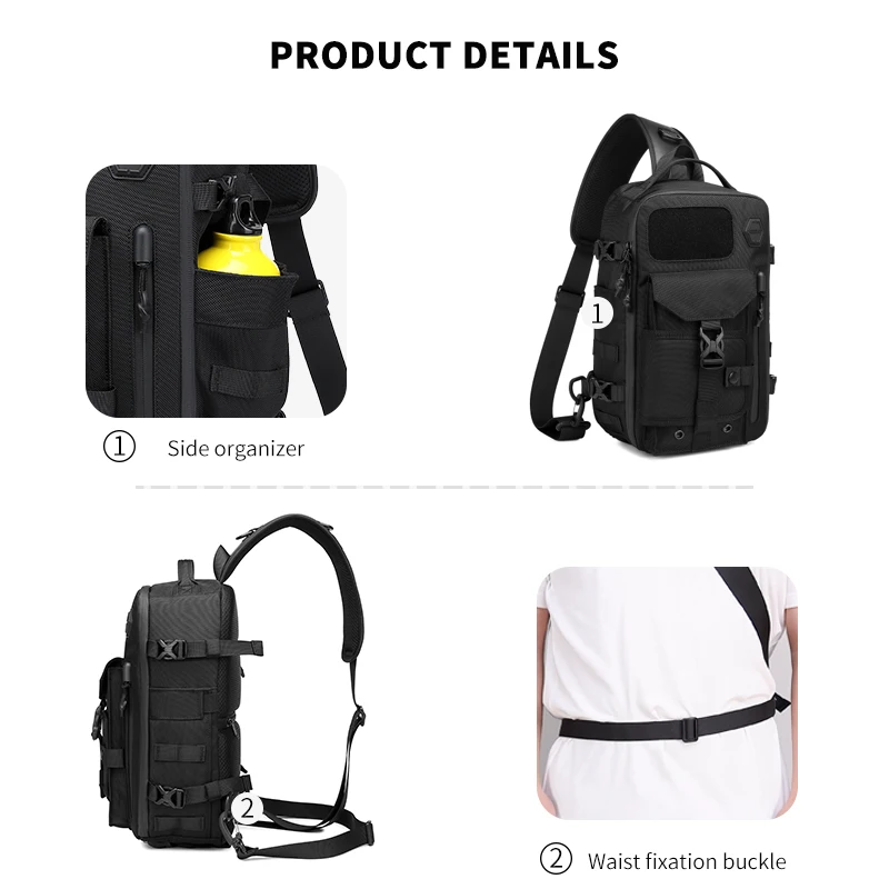 OZUKO Large Capacity Shoulder Bags for Male Waterproof Chest Bag Tactical Sling Messenger Bags Men Outdoor Sports Crossbody Bag