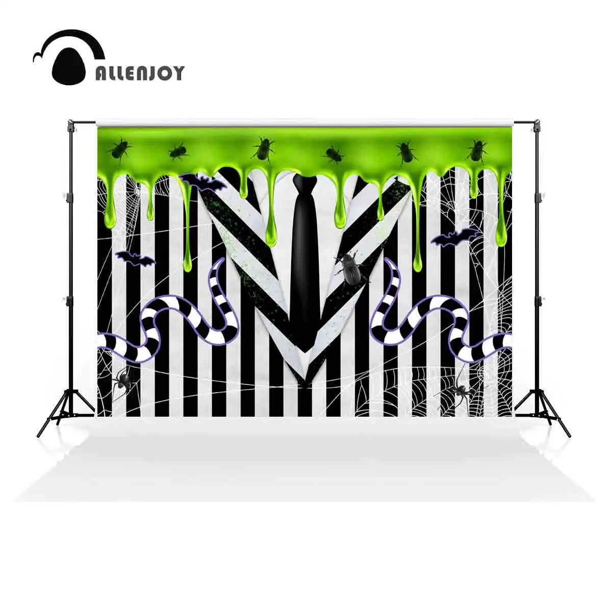 Allenjoy Black and White Halloween Stripes Backdrop