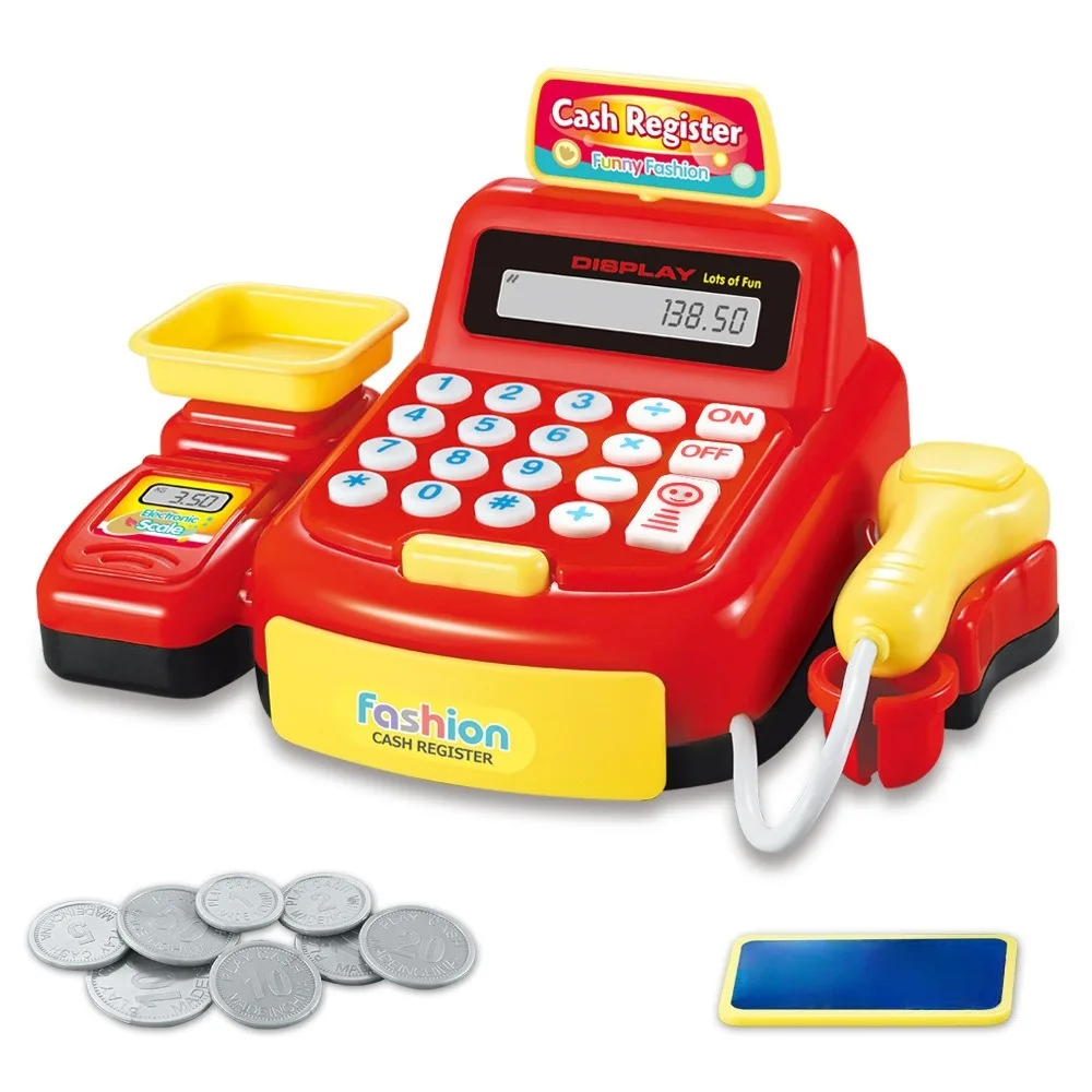 Simulation Role Play Shopping Calculator Plastic Supermarket Calculator Interactive Sound Lights Cash Register Toy