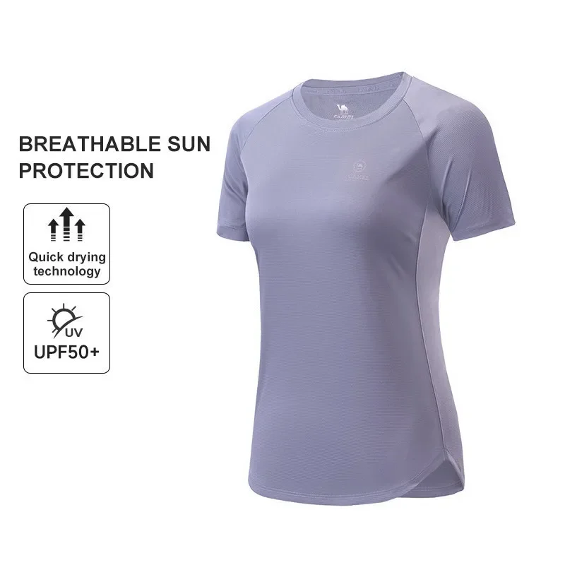 GOLDEN CMAEL Quick-Dry T-Shirt Women Sunscreen Short-Sleeved Running Yoga Fitness Cloth Breathable Casual Workout Tops for Women