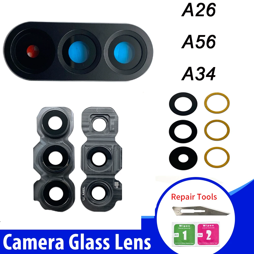 10pcs Back Rear Camera Lens For Samsung A26 A34 5G A346 A54 5G A56 Camera Glass Lens with Glue Adhesive Sticker