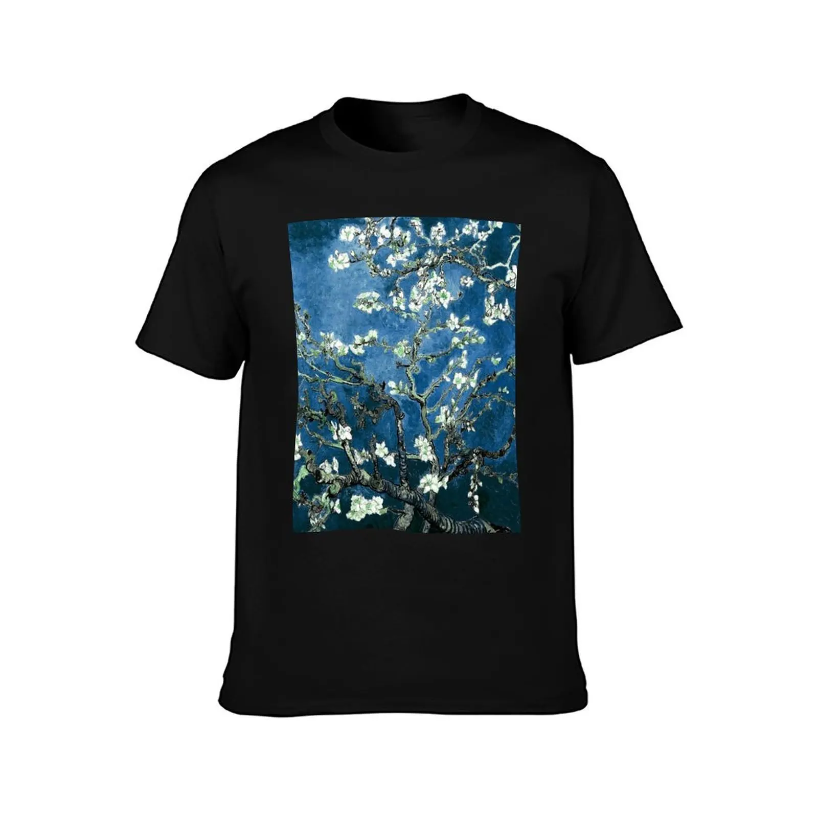 Van Gogh Almond Blossoms Deep Ocean Blue T-Shirt Summer Casual Cotton Tee Oversized Streetwear Tops Vintage Graphic Print