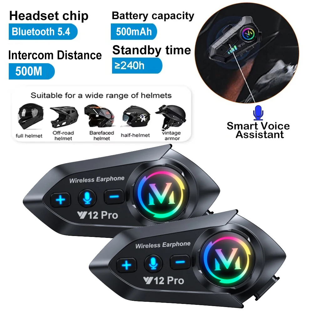 

Мотоциклетный шлем Y12 Pro с Bluetooth-интеркомом, дальность 500 м, беспроводные звонки, водонепроницаемый, музыкальный плеер, динамик, наушники
