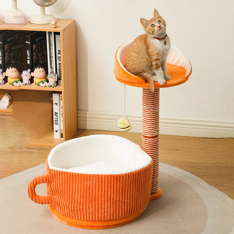 Winter Sisal Cat Climbing Frame Cat Nest Integrated Teasing Ball Cats Scratching Post Tower Warm Soft Indoor House Pet Supplies