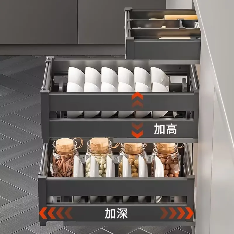 Cabinet pull-out basket drawer type three-layer kitchen aluminum alloy small size dish rack double-layer condiment spice