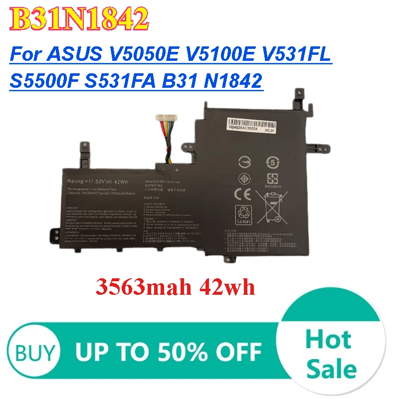 

B31N1842 Laptop Battery for ASUS V5050E V5100E V531FL S5500F S531FA B31 N1842 3563mah 42wh Notebook Battery